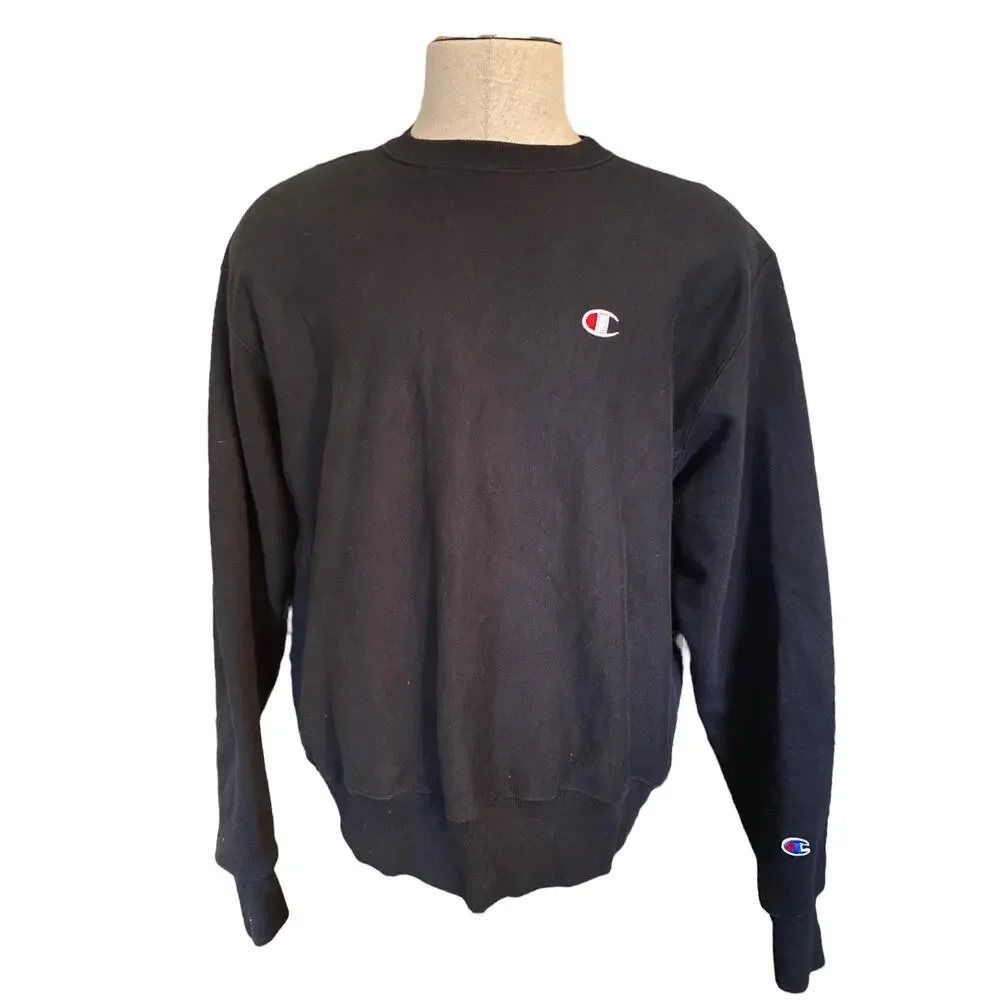 Champion Black Vintage Reverse Weave Pullover Sweatshirt Large